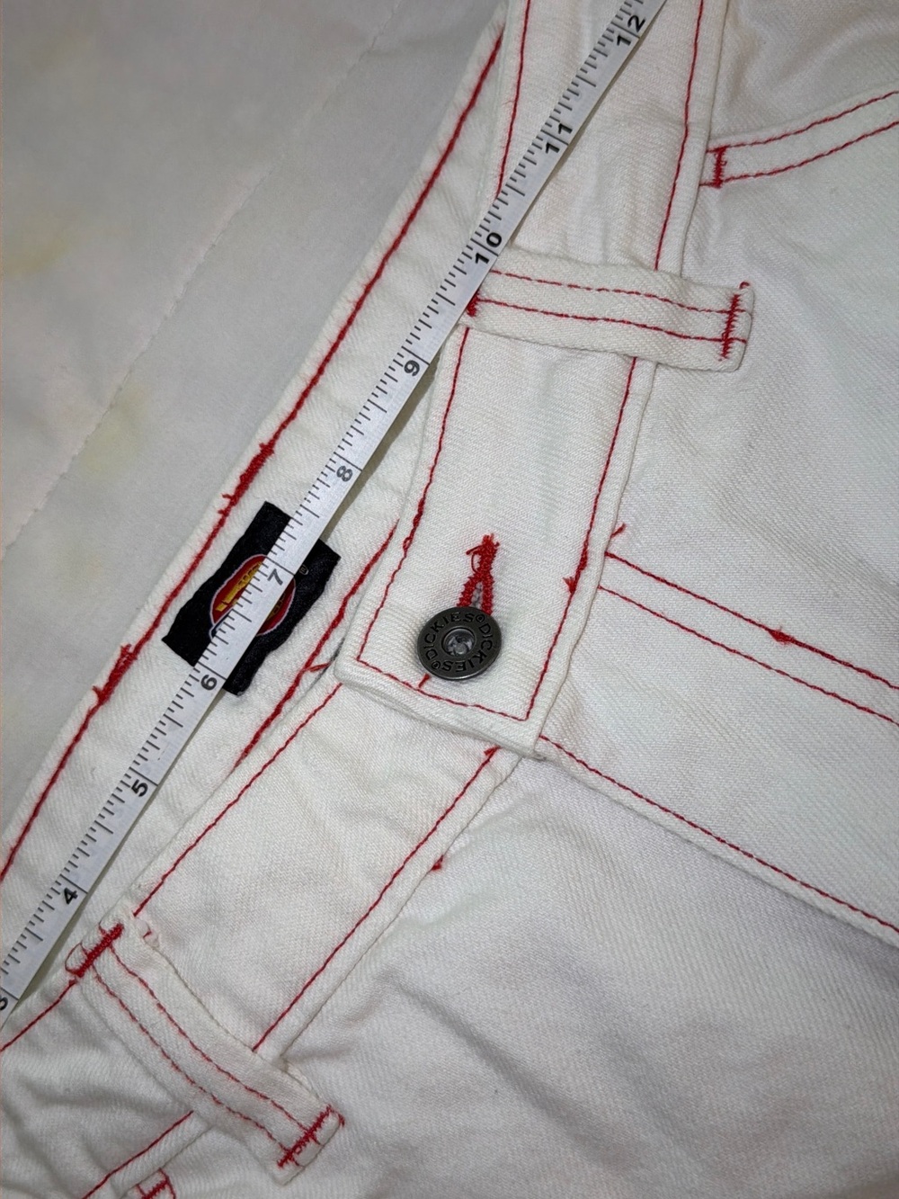 Dickies White Carpenter Pants with Red Topstitching - Picture 5 of 7